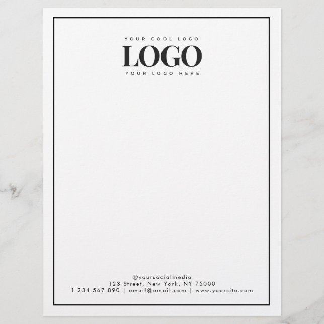 Your Rectangle Business Logo Here Minimal Border Custom Letterhead (Front)