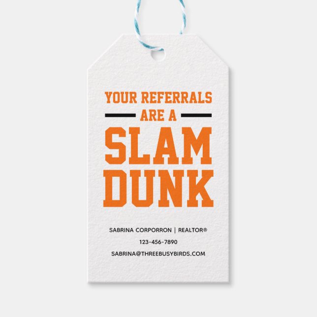Your Referrals are a Slam Dunk March Realtor PopBy Gift Tags (Front)