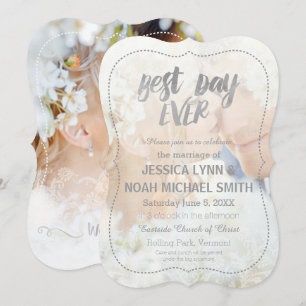 Your Romantic Photo Best Day Ever Grey Borders Invitation