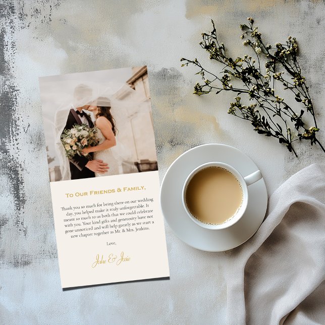 Your romantic wedding photo thank you card (Simple wedding thank you card with a wedding photo at the top and a message at the bottom)