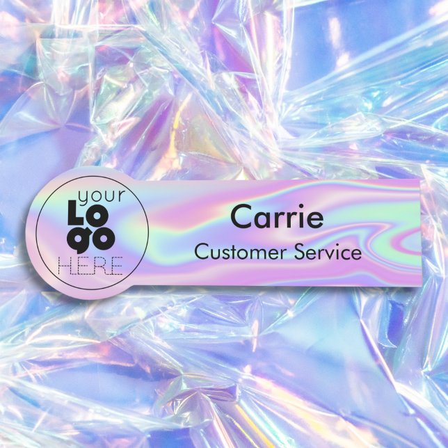 Your Round Business Logo Iridescent Swirl Name Tag (Creator Uploaded)