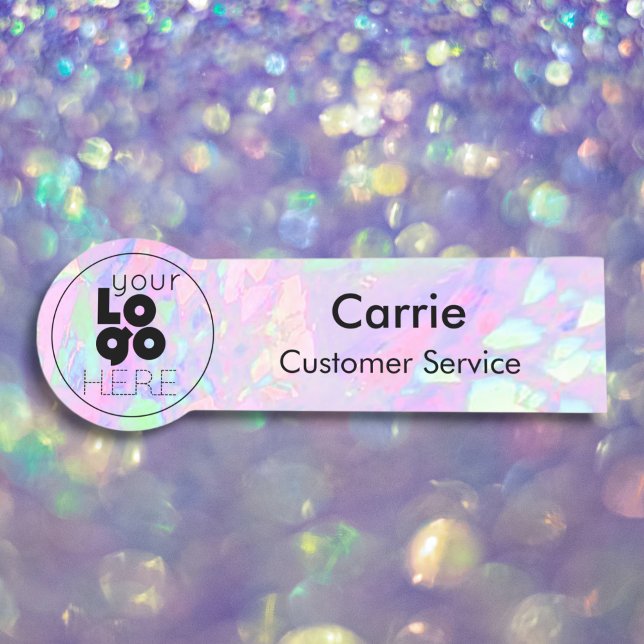 Your Round Business Logo Opal Iridescent Name Tag (Creator Uploaded)
