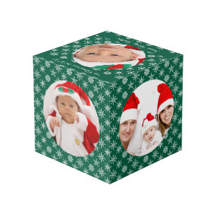 Your Round Photos Santa Baby Green & Snowflakes Cube