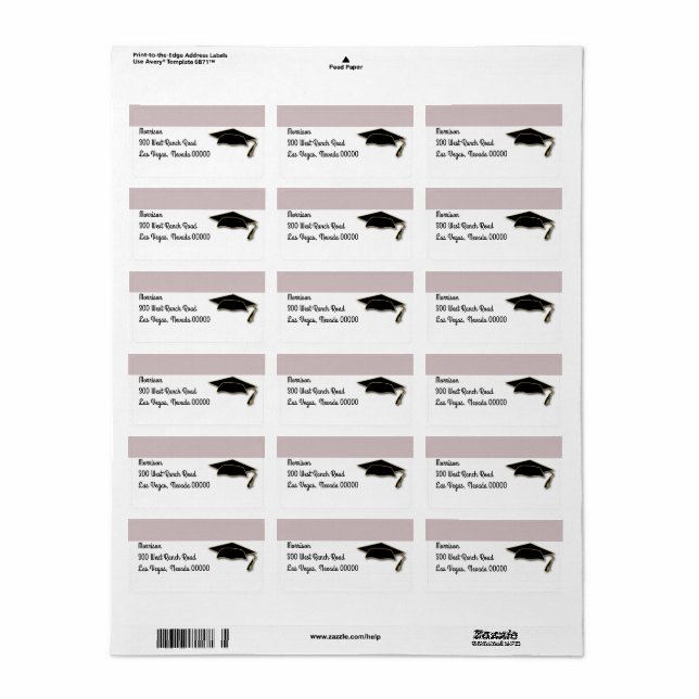 Your School Colour Black Graduation Cap Monogram Label (Full Sheet)