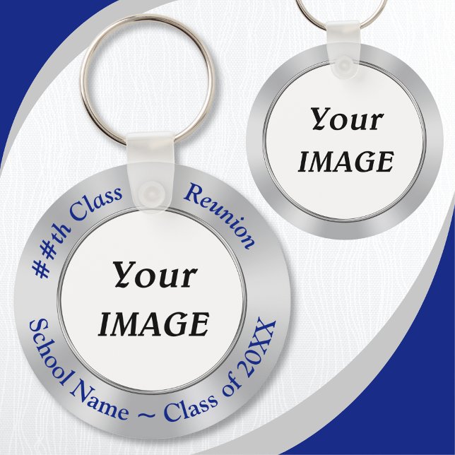 YOUR School Logo and Text, Class Reunion Keychains (Photo Class Reunion Party Favors. Class reunion souvenirs. Cheap Class Reunion Keychains with Photos)