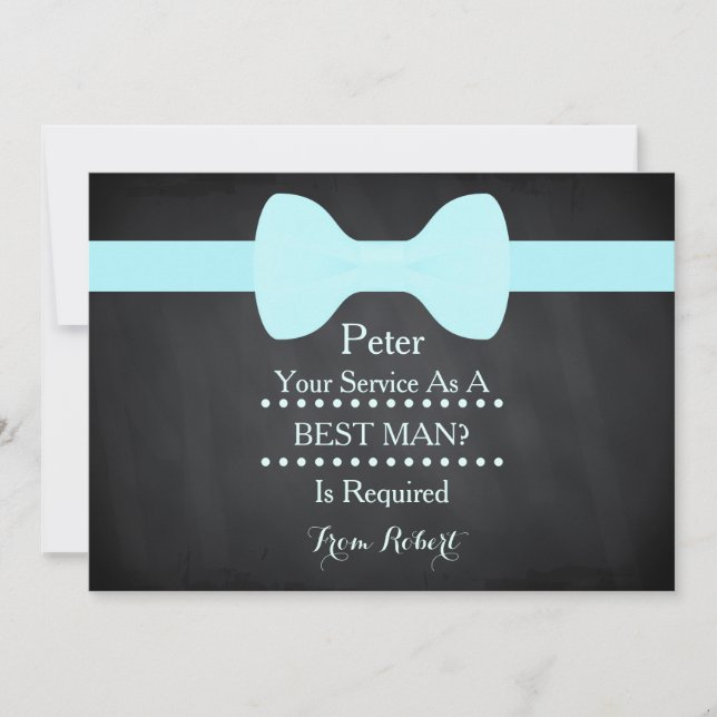 Your service as a Best Man Black Chalkboard Bow Invitation (Front)