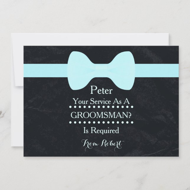 Your service as a Groomsman Black Chalkboard Bow Invitation (Front)