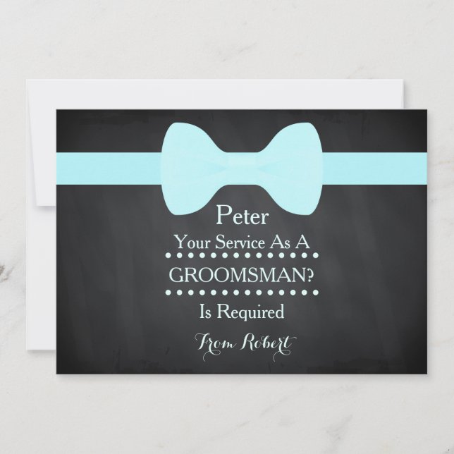 Your service as a Groomsman Black Chalkboard Bow Invitation (Front)