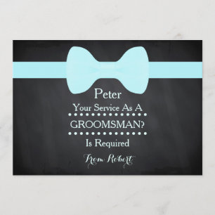 Your service as a Groomsman Black Chalkboard Bow Invitation