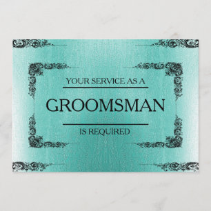 Your Service Is Requested as Groomsman Green Blur Invitation