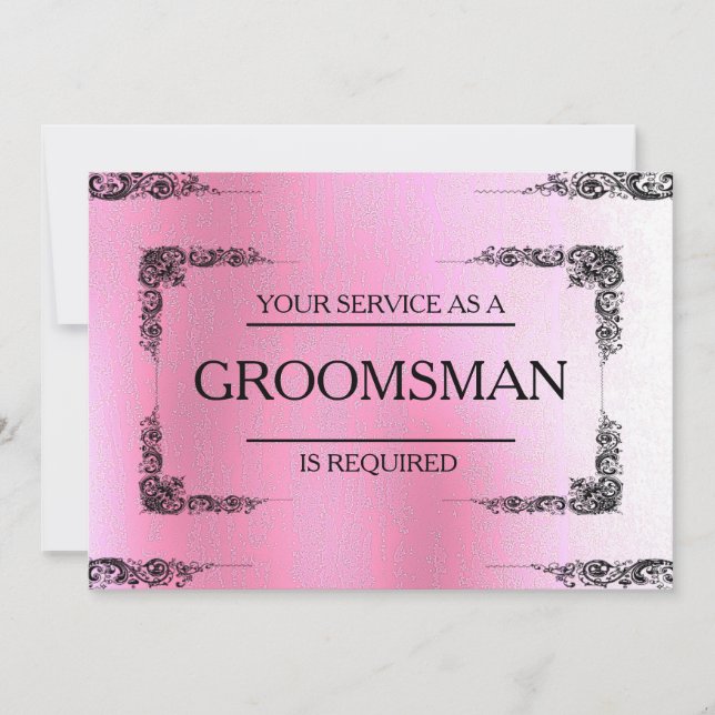 Your Service Is Requested as Groomsman Pink Blur Invitation (Front)