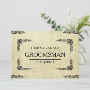 Your Service Is Requested as Groomsman Wooden Invi Invitation