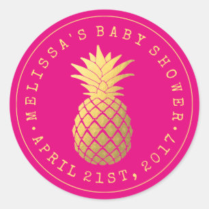 Your Shower   Elegant Golden Pineapple Classic Round Sticker