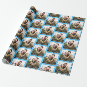 Your Single Photo Pattern on Blue Personalised Wrapping Paper