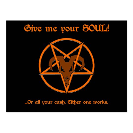 Your Soul Or Cash Satan Pentacle and Goat Humour Postcard