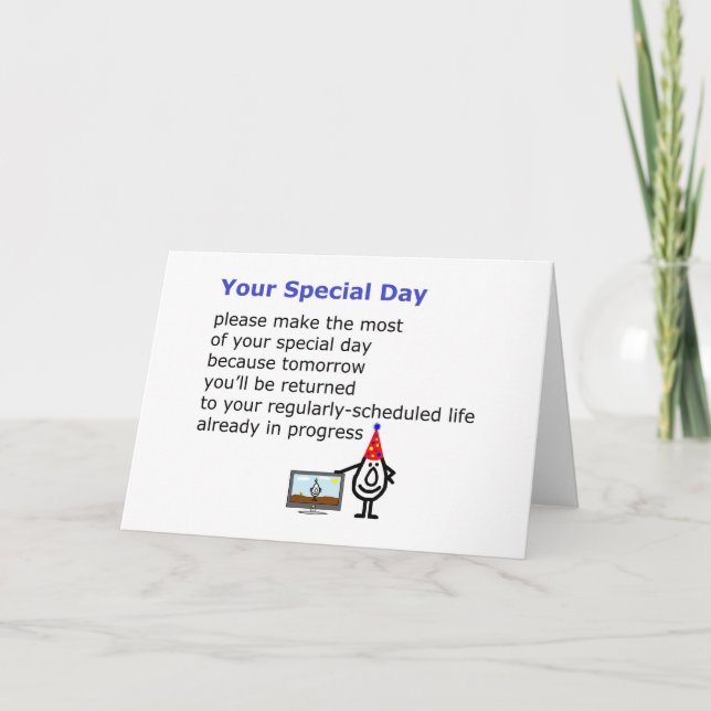 Your Special Day - a funny birthday poem Card (Front)