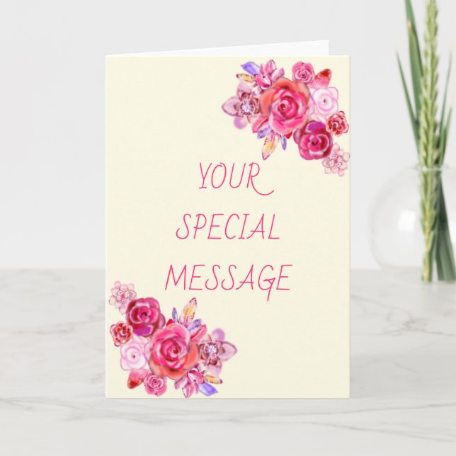 Your Special Text Message Card with Bouquet Roses (Front)