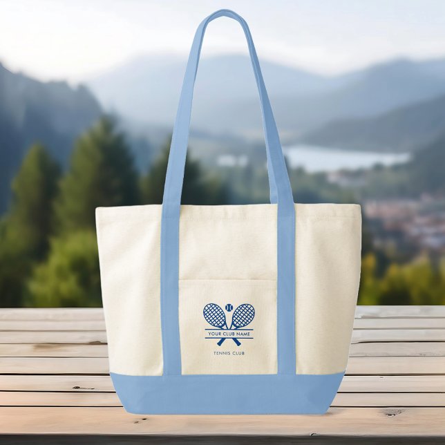 Your Sports Club Name Tennis Team Blue Swag Tote Bag (Lawn Tennis Club Name Blue Rackets Motif Tote Bag)