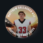 Your Sports Photo | Personalised Team Photo Button<br><div class="desc">Custom pin button featuring your photo with personalised name,  player number,  and team name,  school,  city,  year,  or message in bold collegiate typography. Add your photo and details to see how it looks,  or make it a gift for someone.</div>