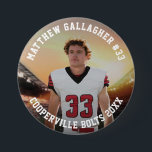 Your Sports Photo | Personalised Team Photo Button<br><div class="desc">Custom pin button featuring your photo with personalised name,  player number,  and team name,  school,  city,  year,  or message in bold collegiate typography. Add your photo and details to see how it looks,  or make it a gift for someone.</div>