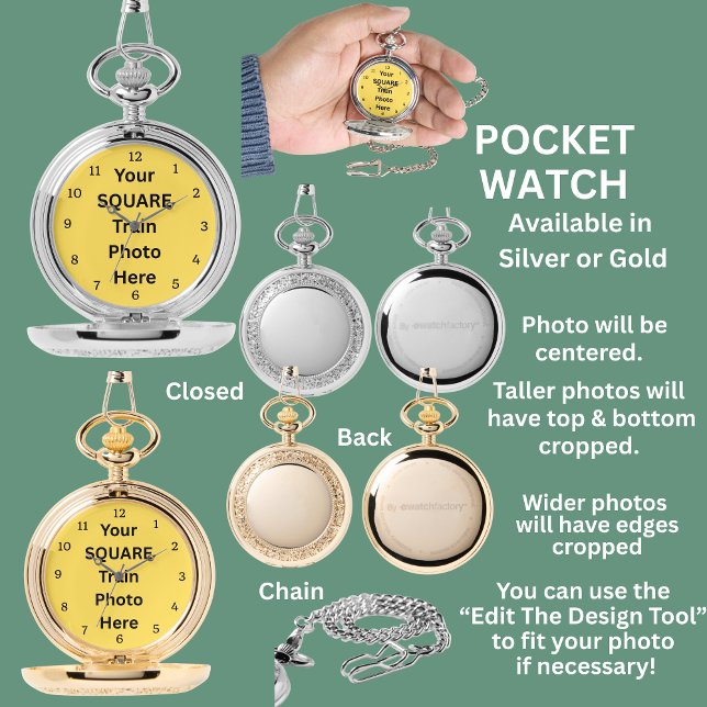 Your Square Train Photo Pocket  Watch (Creator Uploaded)