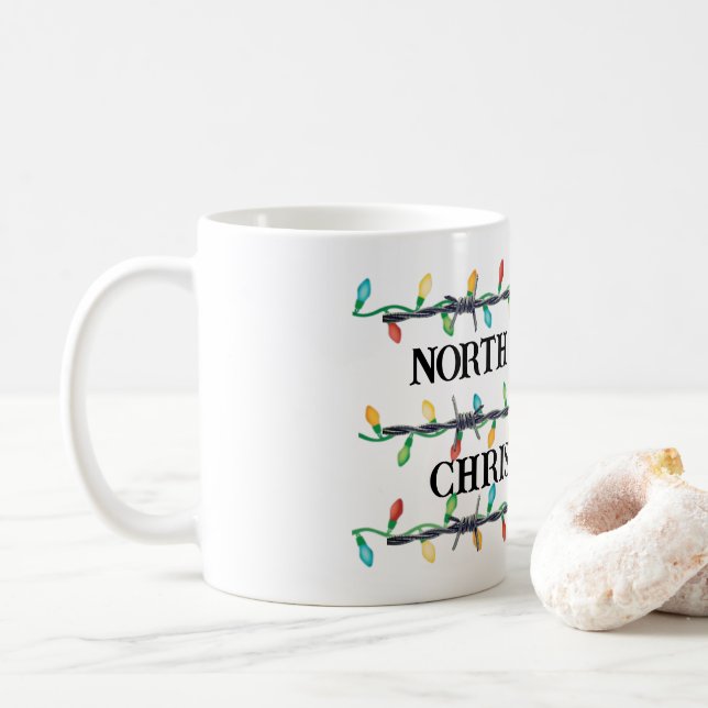 "Your State," Barbed Wire & Christmas Lights Coffee Mug (With Donut)