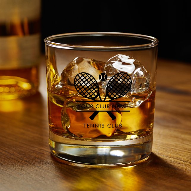 Your Tennis Club Members Swag Custom Whiskey Glass (Lawn Tennis Country Club Name Custom Whiskey Glass Swag)