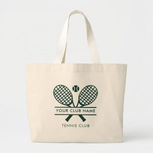 Your Tennis Club Name Team Green Rackets Motif Large Tote Bag