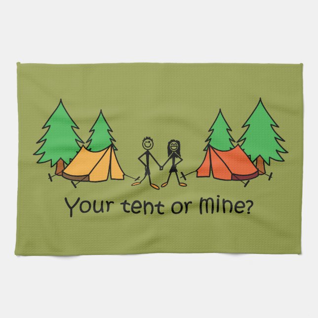 Your Tent Or Mine Olive Green Festival Quote Tea Towel (Horizontal)