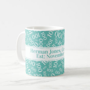 Your Text: 100th Birthday Number Pattern Teal Coffee Mug