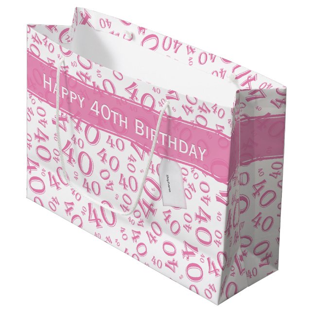 Your Text:  40th Pink Random Number Pattern  Large Gift Bag (Front Angled)