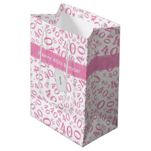 Your Text:  40th Pink Random Number Pattern  Medium Gift Bag