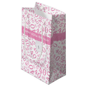 Your Text:  40th Pink Random Number Pattern  Small Gift Bag