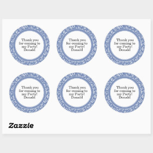Your Text 40th Random Number Pattern Blue/White Classic Round Sticker
