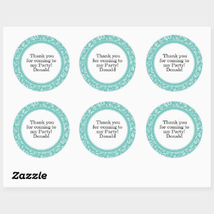 Your Text 40th Random Number Pattern Teal/White Classic Round Sticker