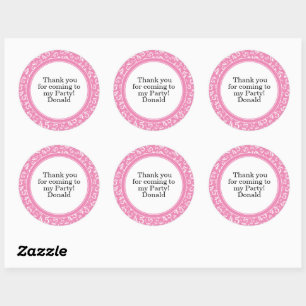  Your Text 45th Random Number Pattern Pink/White Classic Round Sticker