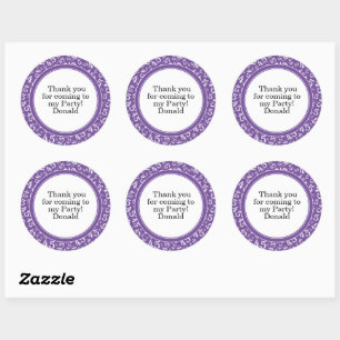 Your Text 45th Random Number Pattern Purple/White Classic Round Sticker