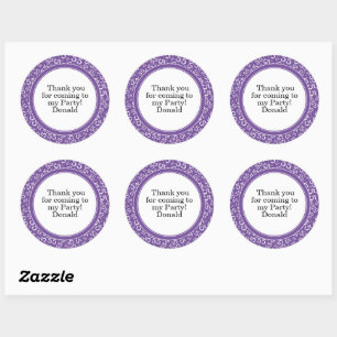 Your Text 55th Random Number Pattern Purple/White Classic Round Sticker