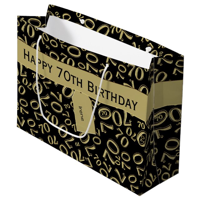 Your text: 70th Birthday Black/Gold Number 70 Large Gift Bag (Front Angled)
