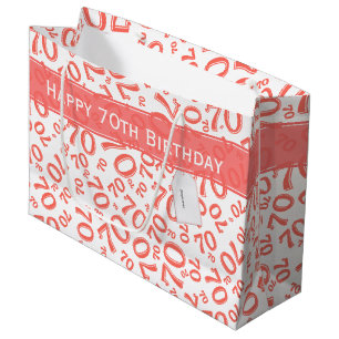 Your text: 70th Birthday Coral Age Number Pattern Large Gift Bag