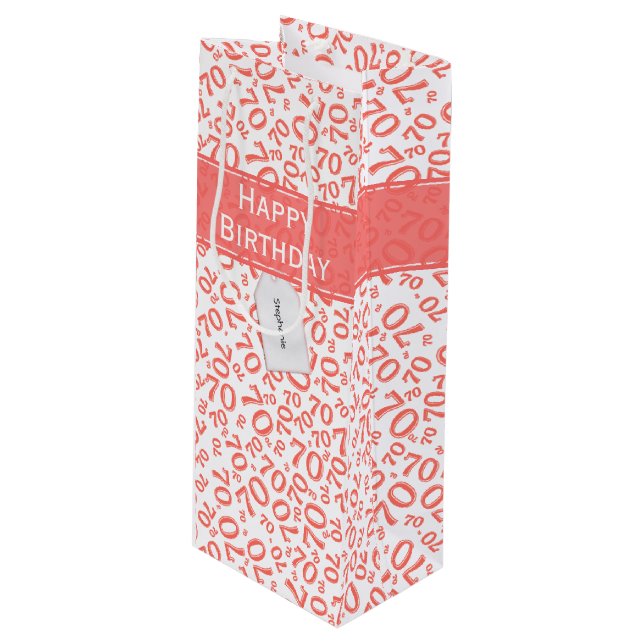 Your text: 70th Birthday Coral Number 70 Pattern Wine Gift Bag (Front Angled)