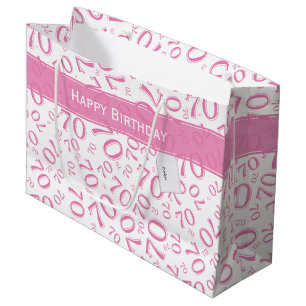 Your text: 70th Birthday Pink Number 70 Pattern Large Gift Bag