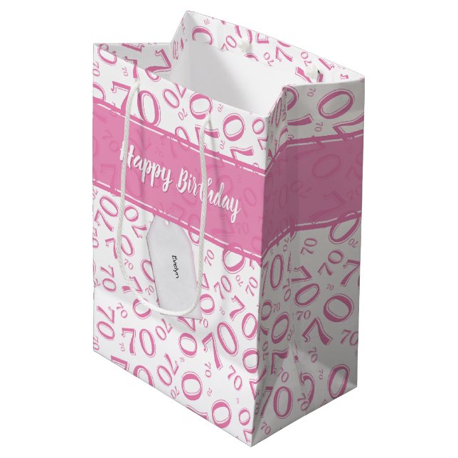 Your text: 70th Birthday Pink Number 70 Pattern Medium Gift Bag (Front Angled)