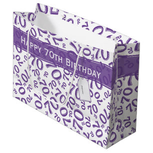 Your text: 70th Birthday Purple Number 70 Pattern Large Gift Bag