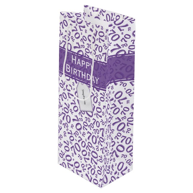 Your text: 70th Birthday Purple Number 70 Pattern Wine Gift Bag (Front Angled)