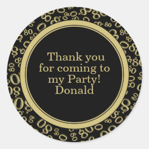 Your Text 80th Random Number Pattern Black/Gold Classic Round Sticker