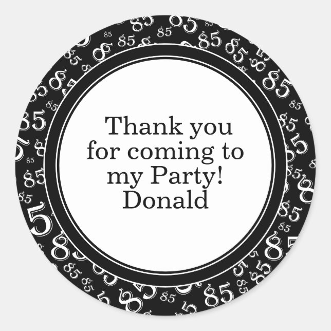  Your Text 85th Random Number Pattern Black/White Classic Round Sticker (Front)
