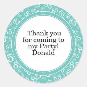  Your Text 85th Random Number Pattern Teal/White Classic Round Sticker