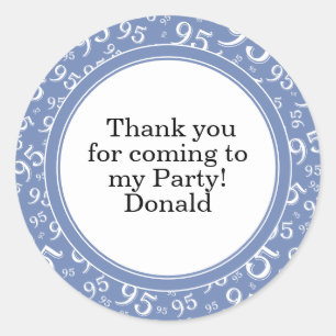 Your Text 95th Random Number Pattern Blue/White Classic Round Sticker