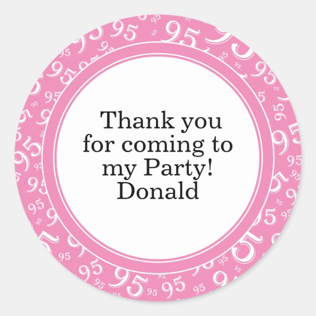  Your Text 95th Random Number Pattern Pink/White Classic Round Sticker (Front)